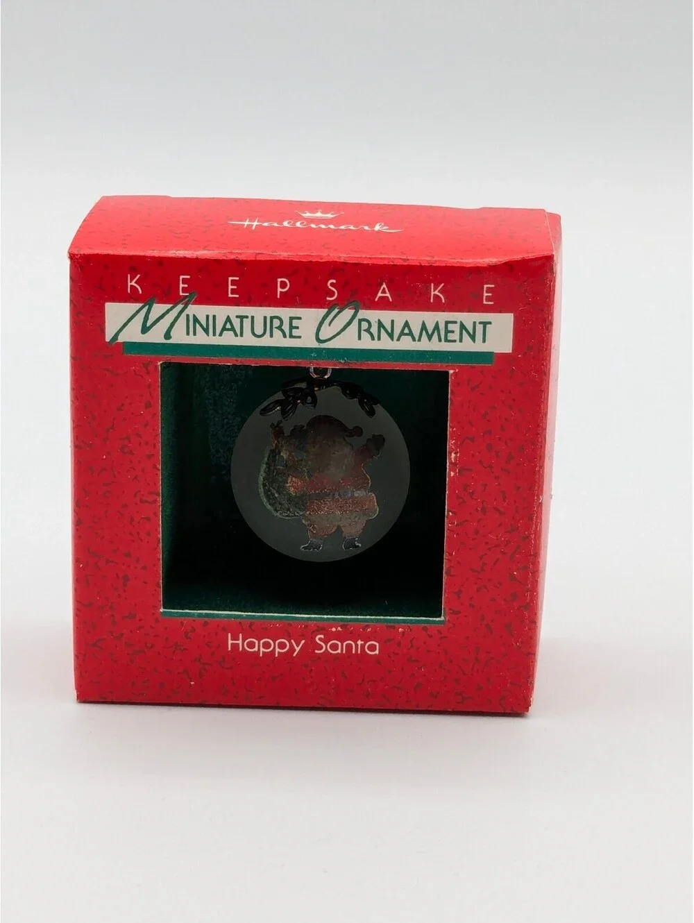 Hallmark Keepsake Happy Santa Miniature Ornament 1988, New in Box, Frosted Glass